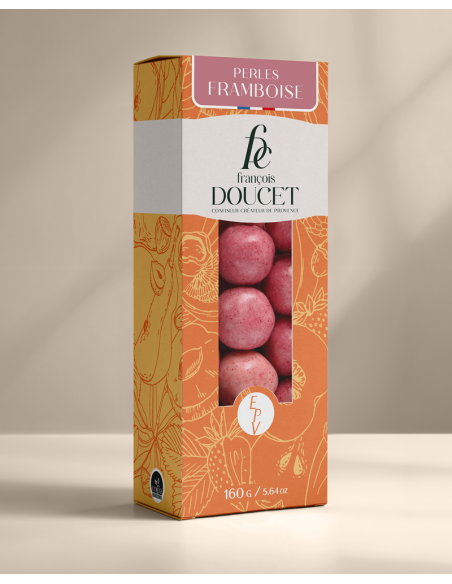 Perles Framboise – Pâte de fruit framboise enrobée de pâte d’amande et chocolat
