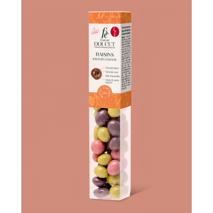 Raisins saveur Cognac – Raisins secs enrobés de pâte d’amandes et de chocolat