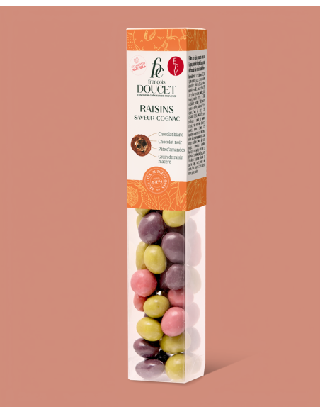 Raisins saveur Cognac – Raisins secs enrobés de pâte d’amandes et de chocolat